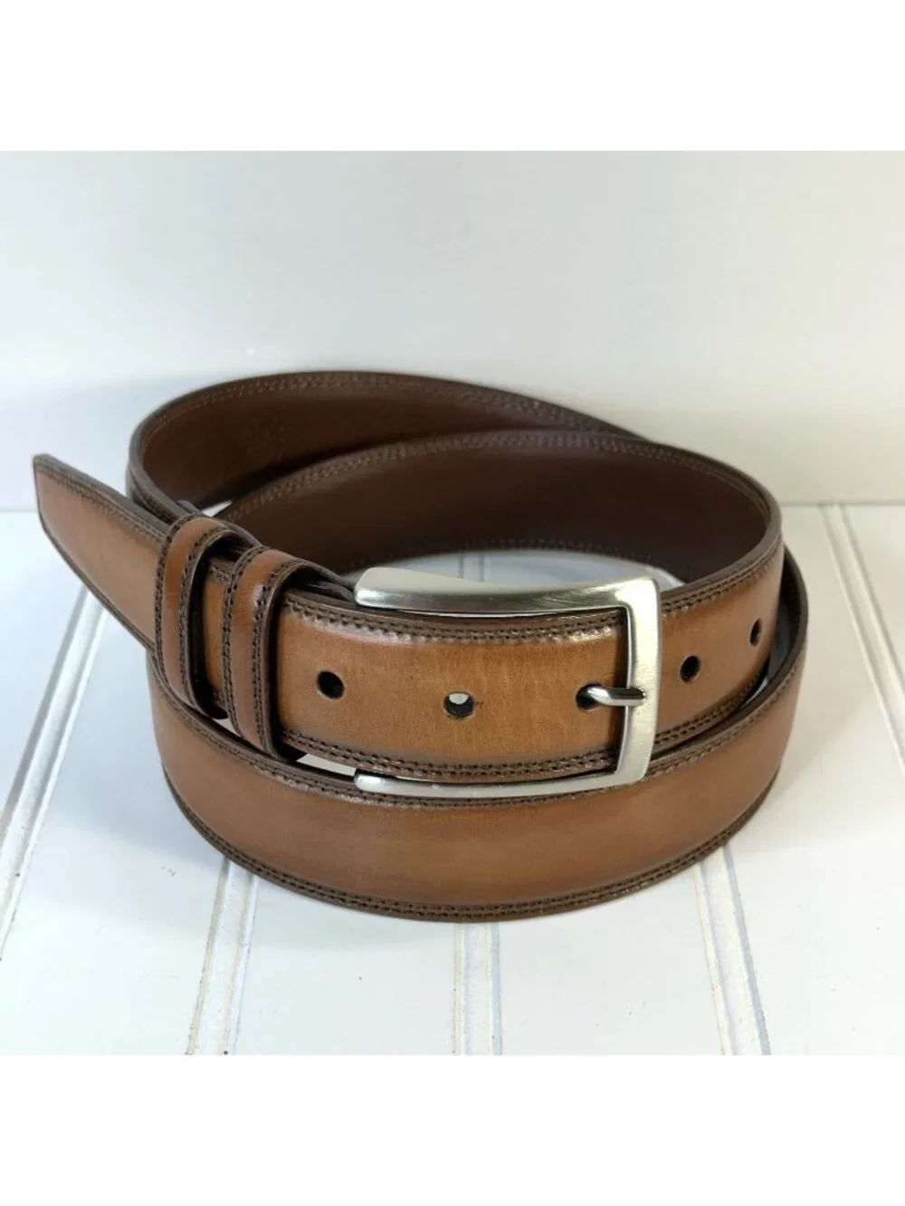 Torino Men's Belt 36 Brown Aniline Kipskin Shoulders Leather Silver Buckle USA